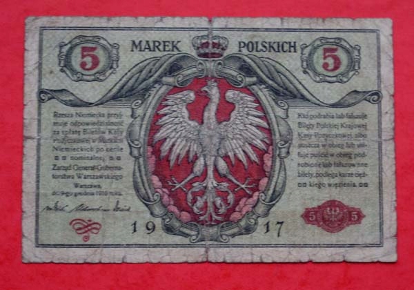 5 Marek Polskich 1916r. Biletów Kasy. B rzadki.
