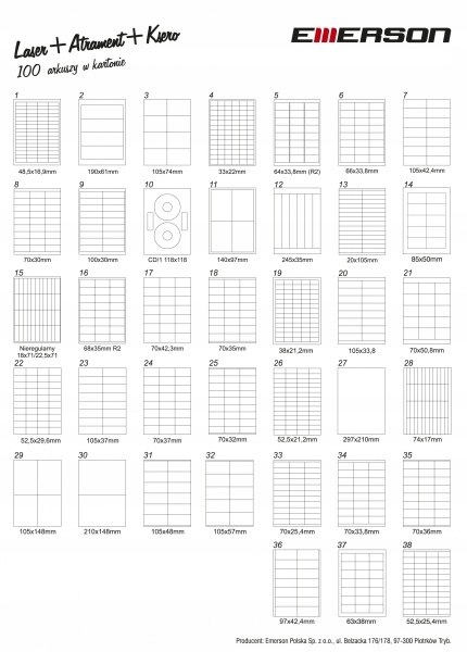 Etykiety A4 85x50mm białe 014 EMERSON Emerson