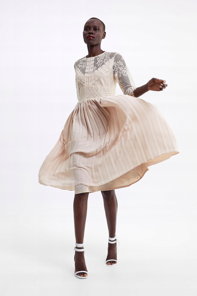 12Y134 ZARA PLISOWANA SUKIENKA Z KORONKĄ __XL