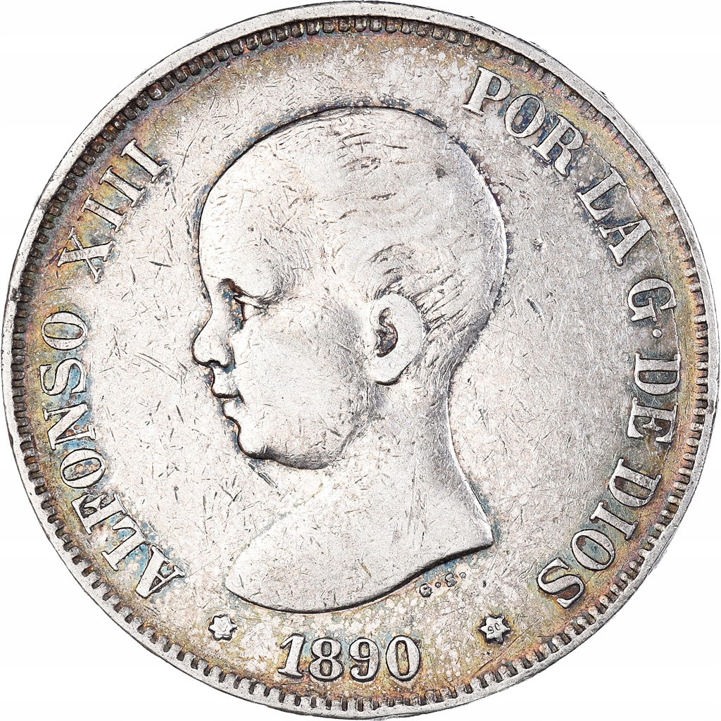Moneta, Hiszpania, Alfonso XIII, 5 Pesetas, 1890,