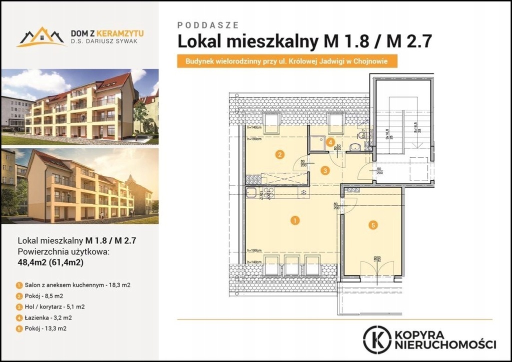 Mieszkanie Chojnów, legnicki, 48,40 m²