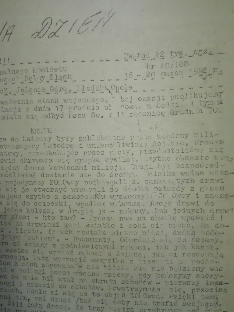 G / Z DNIA NA DZIEŃ nr 40/188/1982 bibuła