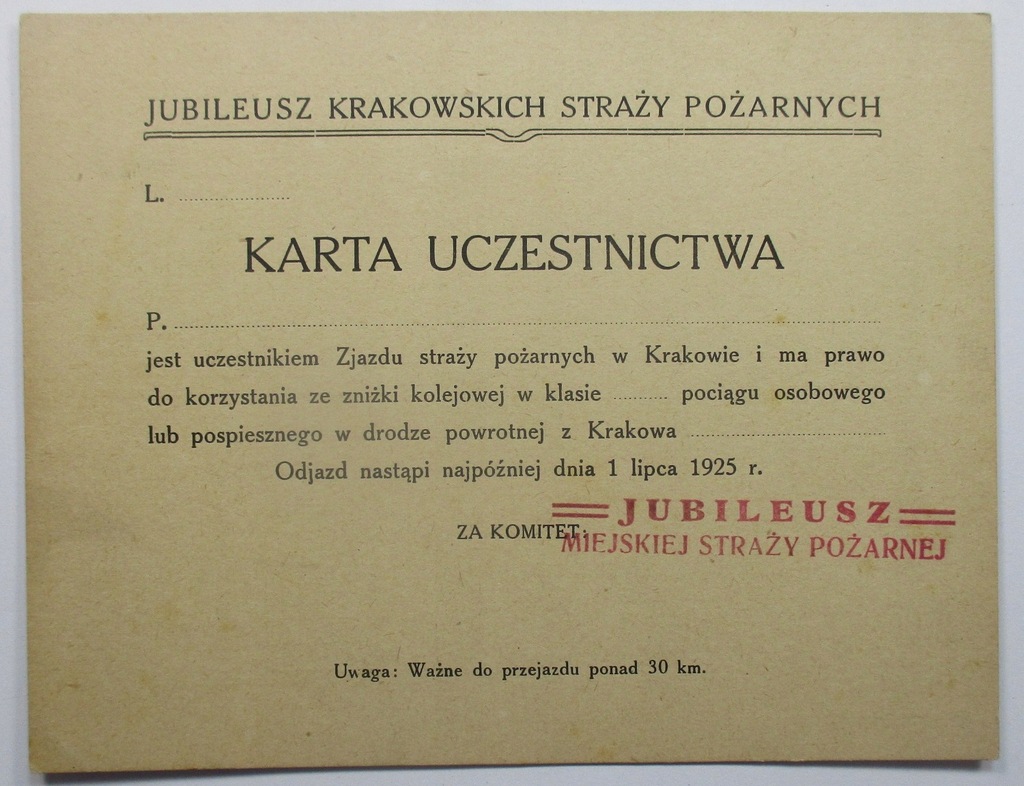 Zjazd Straży Pożarnych Kraków KARTA UCZESTNICTWA