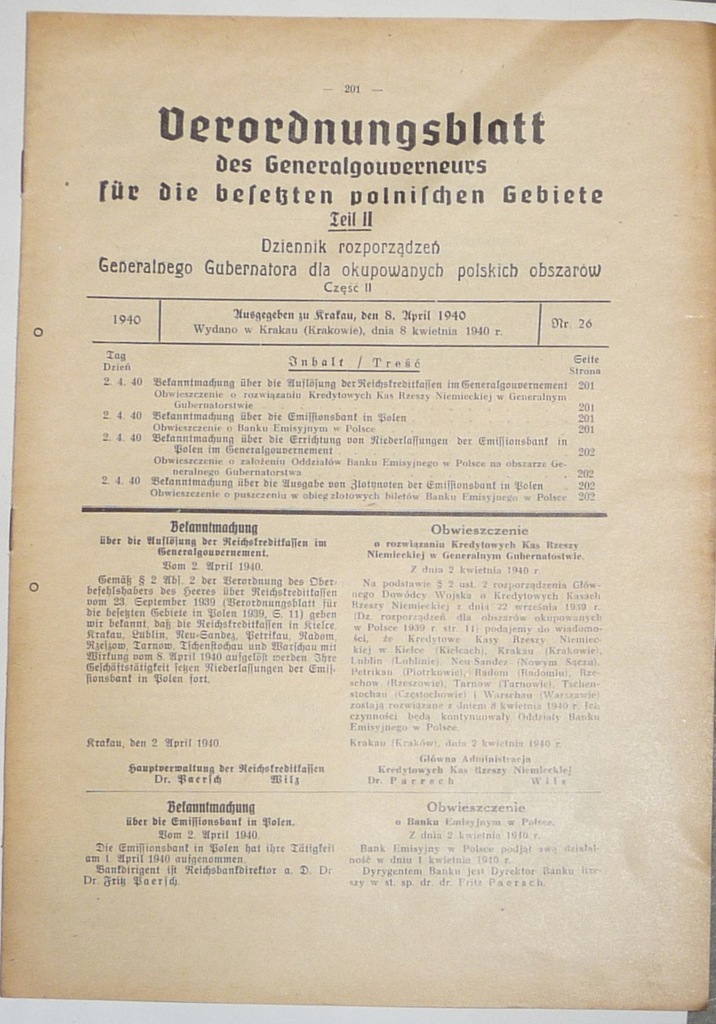 O Banku Emisyjnym w Polsce 1940 VB 26