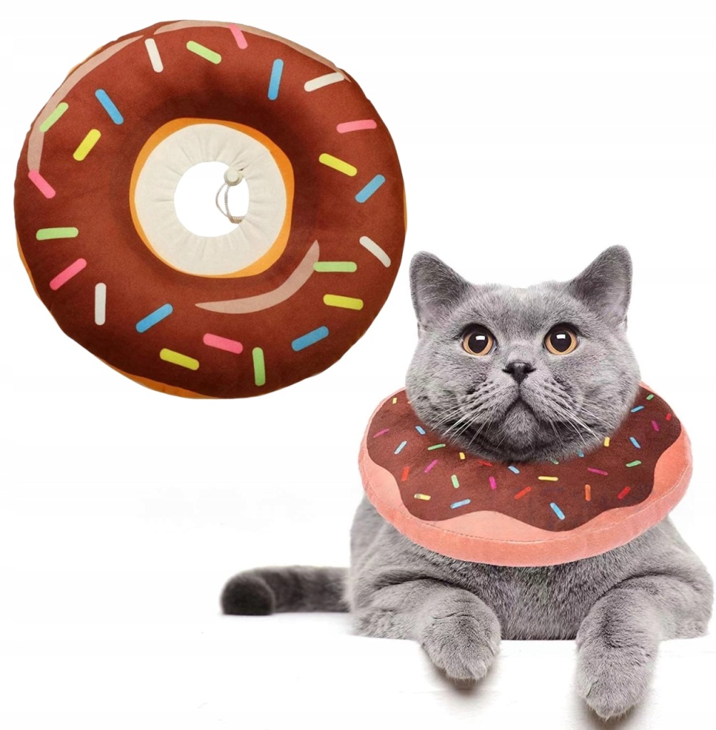 Miękki Pluszowy Kołnierz Pooperacyjny po Zabiegu dla Kota Donut Bun M