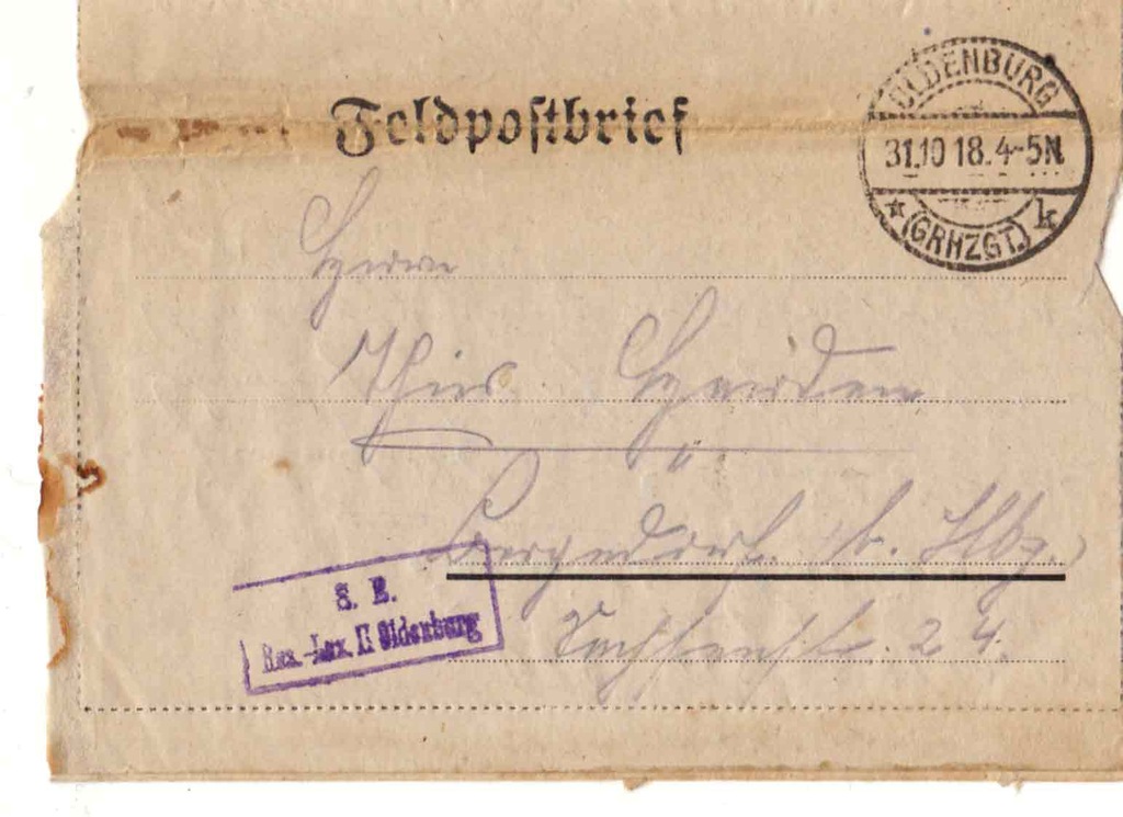 c088 - DR Cs Oldenburg Bergedorf FELDPOST 1918