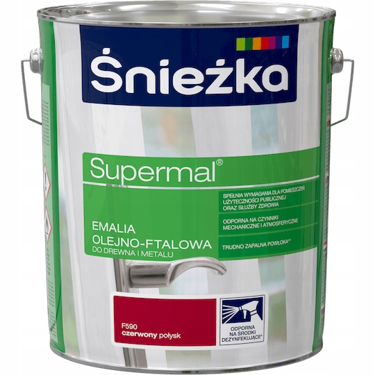 Supermal Emalia olejno-ftalowa f590 Czerwona 10 L