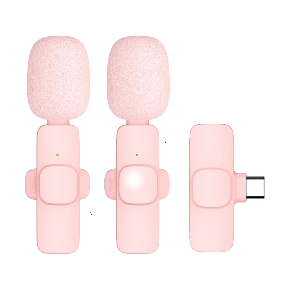 Mikrofon krawatowy bezprzewodowy Typ C różowy / 2 w zestawie