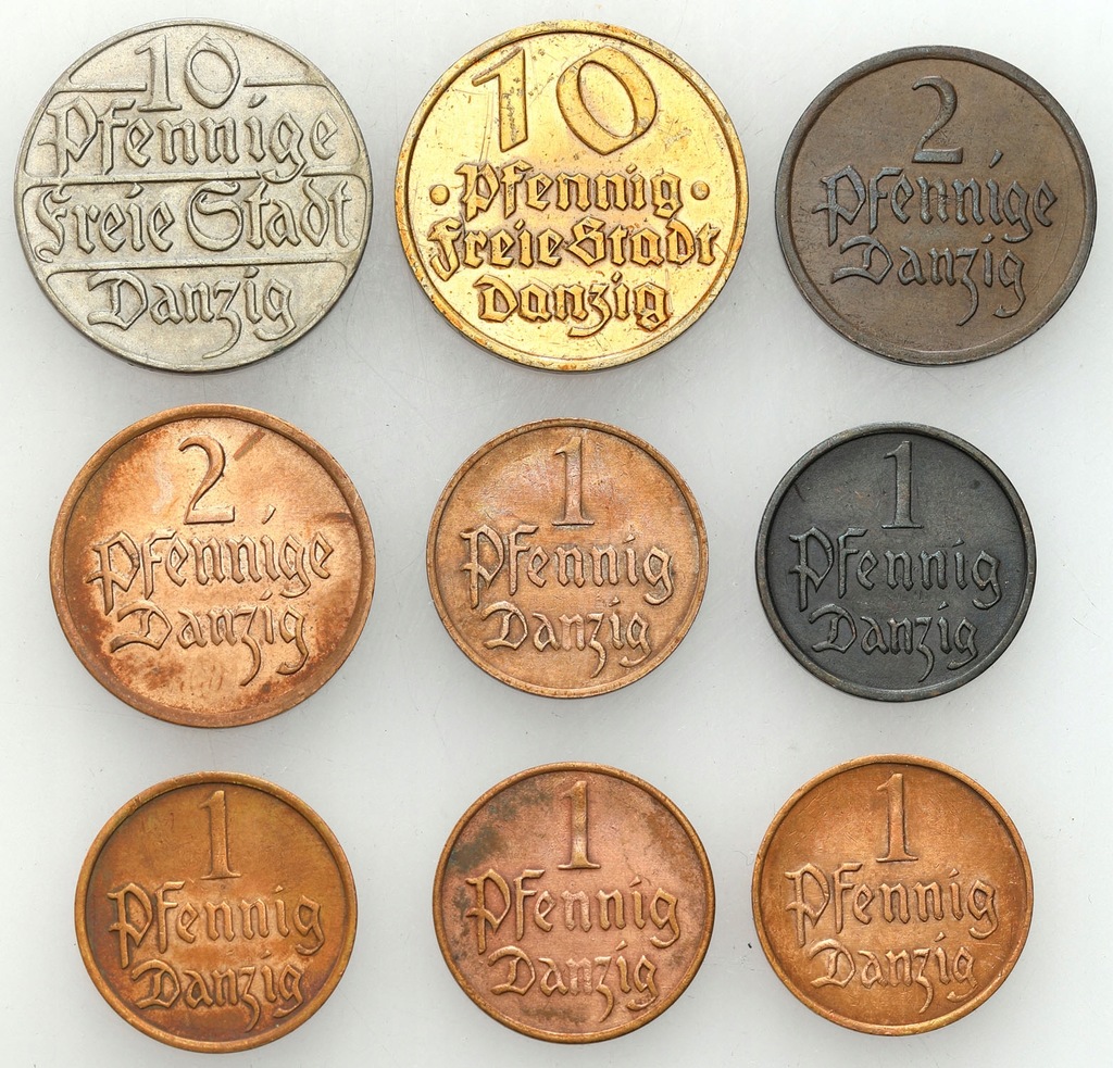 Wolne Miasto Gdańsk / Danzig. 1-10 fenigów 1923-1937 – 9 szt
