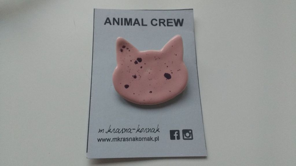 Broszka ceramiczna Animal Crew - Różowy Kot