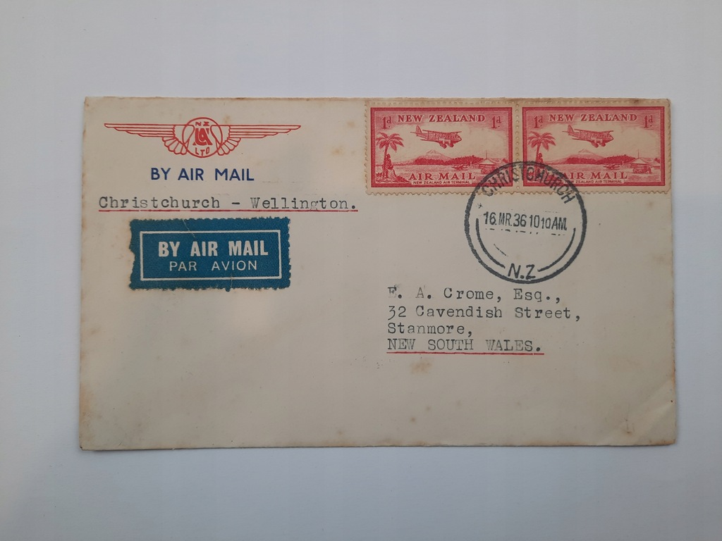 Poczta Lotnicza Wellington Christchurch 1936
