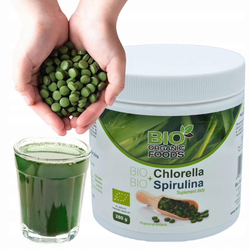 EKOLOGICZNA CHLORELLA PYRENOIDOSA + SPIRULINA 700 TABS. BIO ORGANIC FOODS