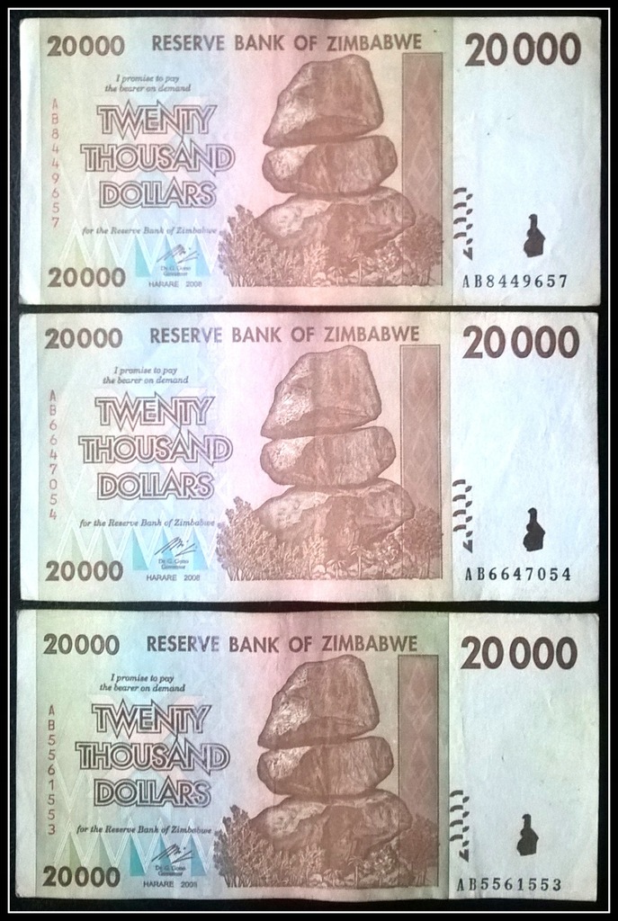 #006. Banknot Zimbabwe 20000$ 2008r. Obiegowy
