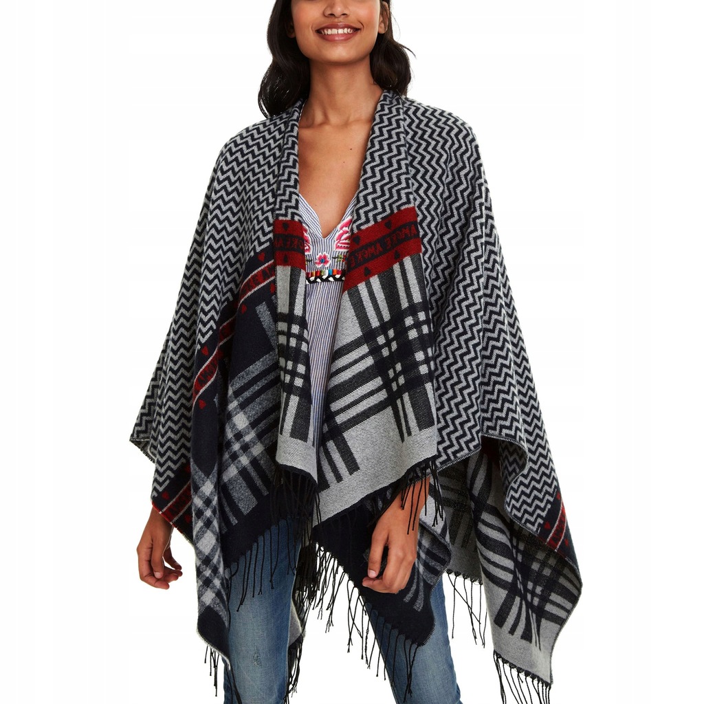 Desigual damskie poncho 140 x 134 cm ciepłe ponczo