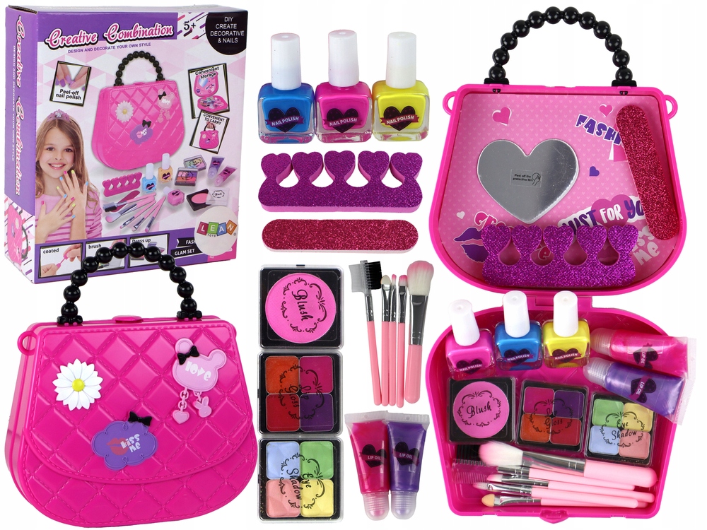 Zestaw XXL Do Malowania Paznokci Makijaż W Różowej Torebce Dla Dziewczynek