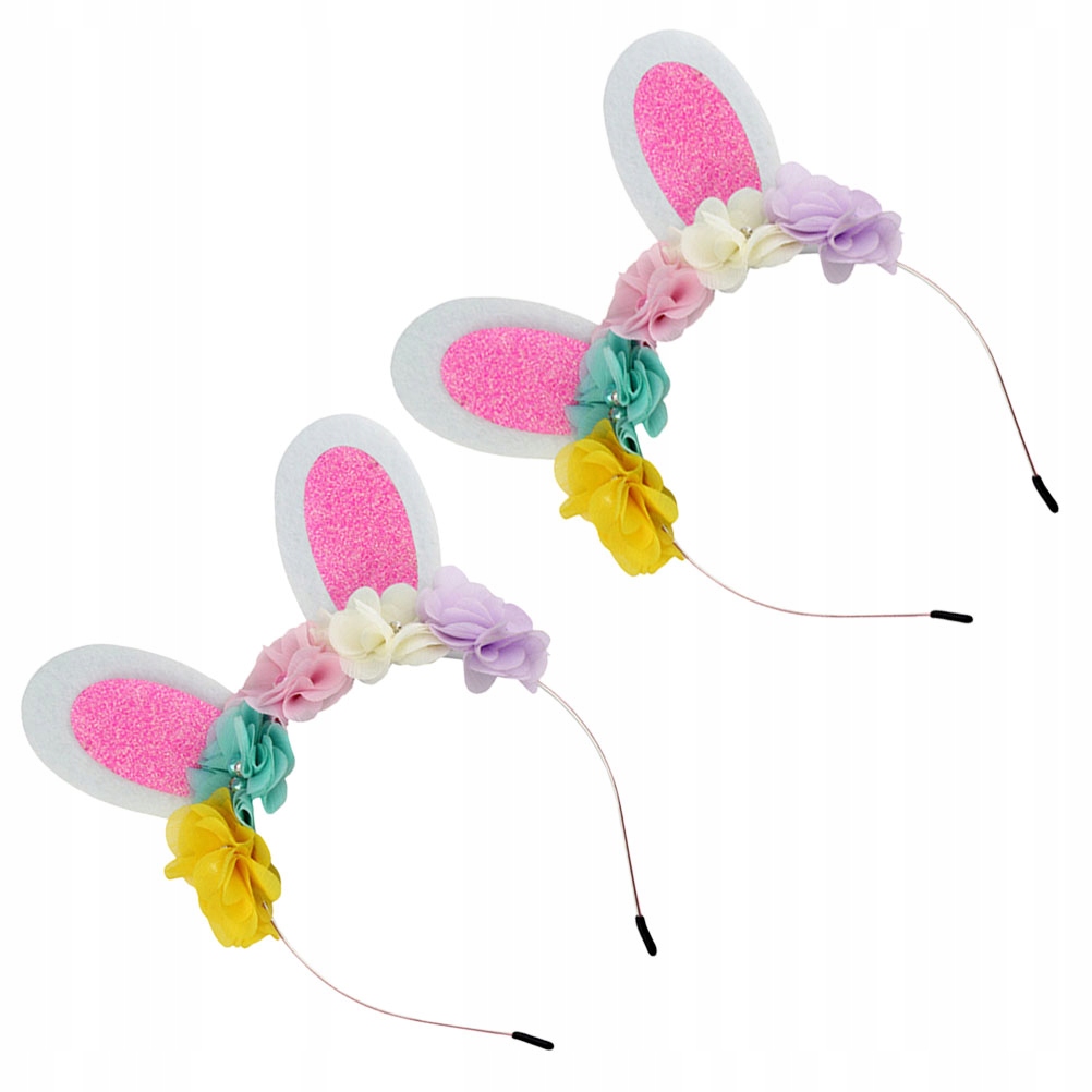 2PCS Easter Rabbit Ear Hair Hoops Cloth Flower Hea