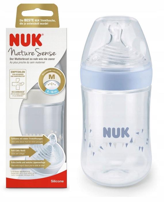 NUK Nature Sense butelka PP 260 mlsm. silik. 6-18