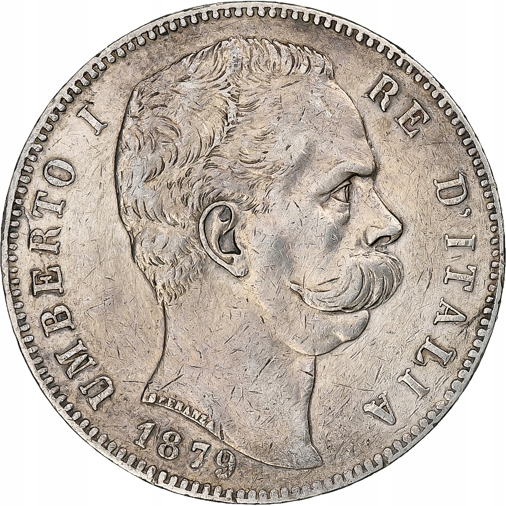 Włochy, Umberto I, 5 Lire, 1879, Rome, Srebro, EF(