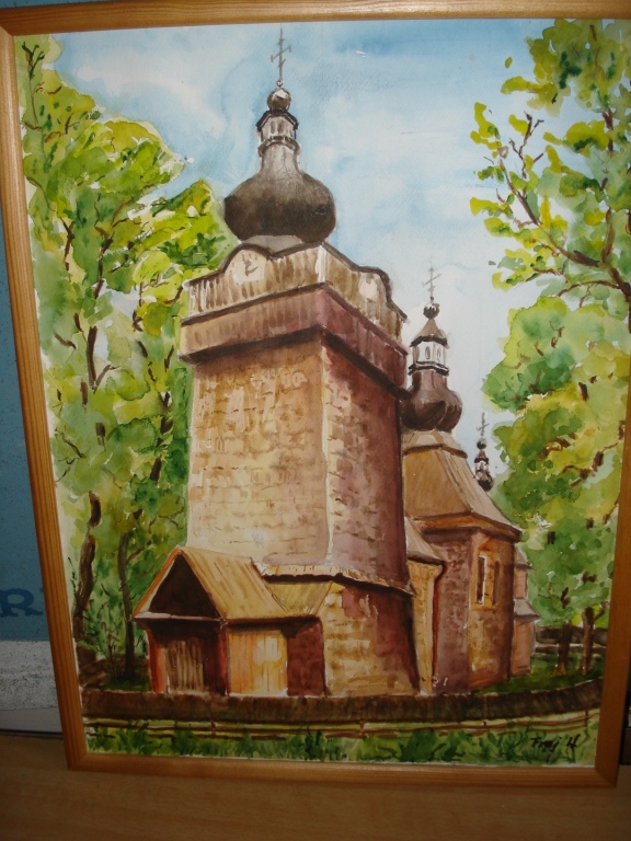 Obraz akwarela, 32x42, "Cerkiew"