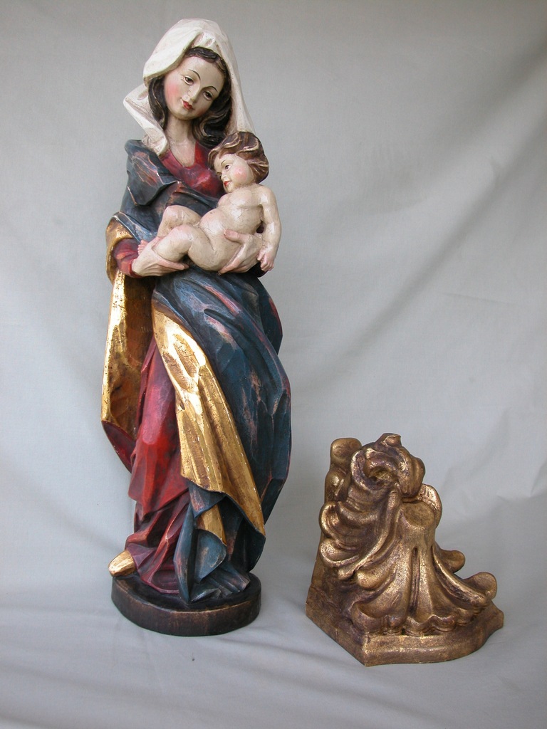 Madonna Jezus rzeźba drewno77cm polichromia 4,7kg.