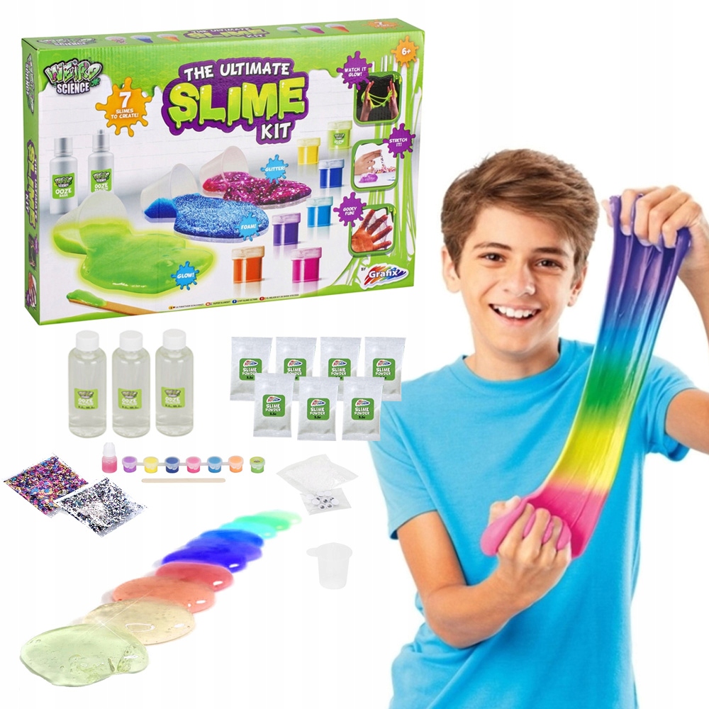 FABRYKA SLIME ŚWIECĄCE GLUTY ZESTAW BROKAT 7W1