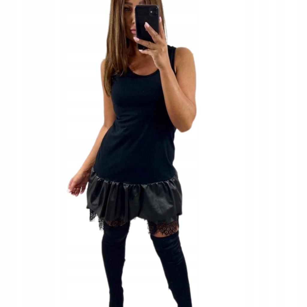 Halka plus size koronka eko-skóra pod sweter 46-50