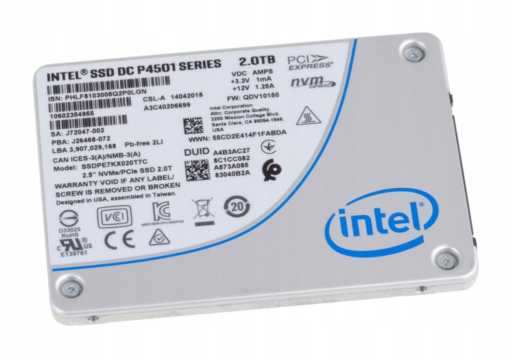 SSD Intel Fujitsu 2TB 2,5 U.2 NVMe P4501 SSDPE7KX020T7C A3C40206699