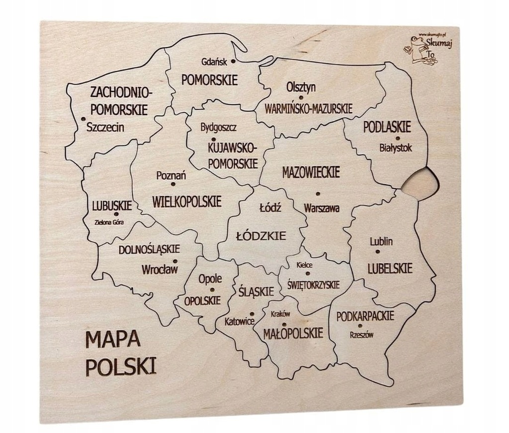 Drewniana Mapa Polski - województwa w Polsce, układanka Montessori