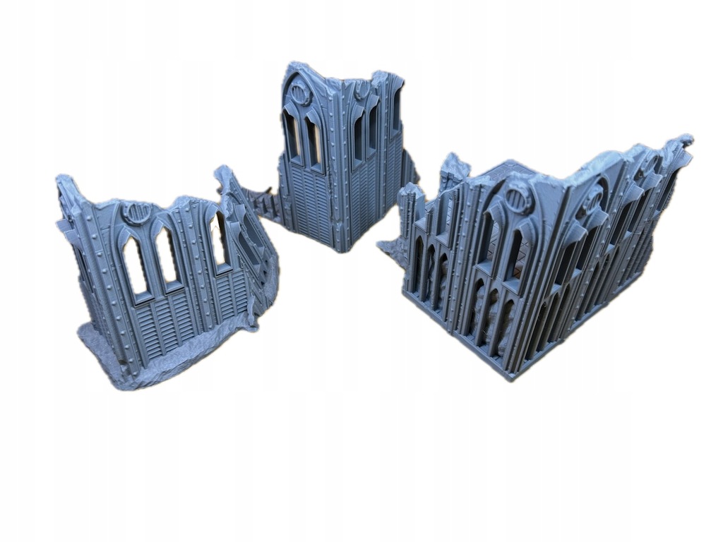 Ruiny Gotyckich Budynków, zestaw trzech modeli, druk 3D do gier bitewnych