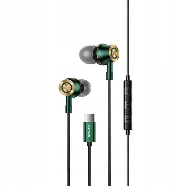 USAMS Słuchawki stereo EP-43 metal USB-C ciemny zielony/dark green HSEP4302