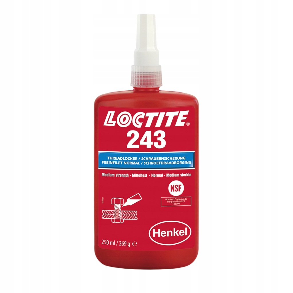 KLEJ DO ŚRUB I GWINTÓW NIEBIESKI LOCTITE 243 250ml
