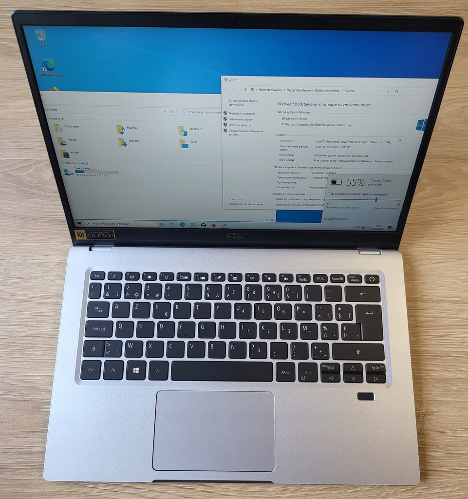 Laptop Acer n20h2 14 SILVER 8GB 128GB - 12490510609 - oficjalne ...