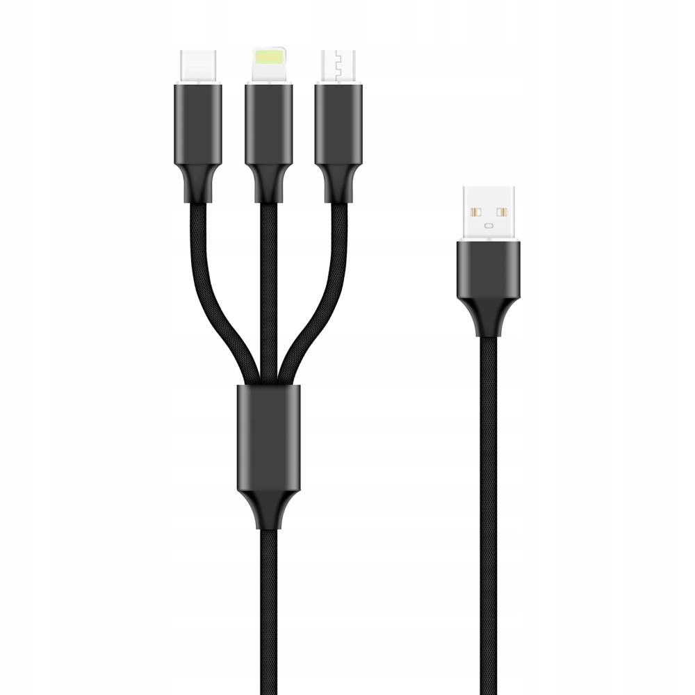 Kabel 3w1 USB - Lightning + USB-C + microUSB 1,0 m