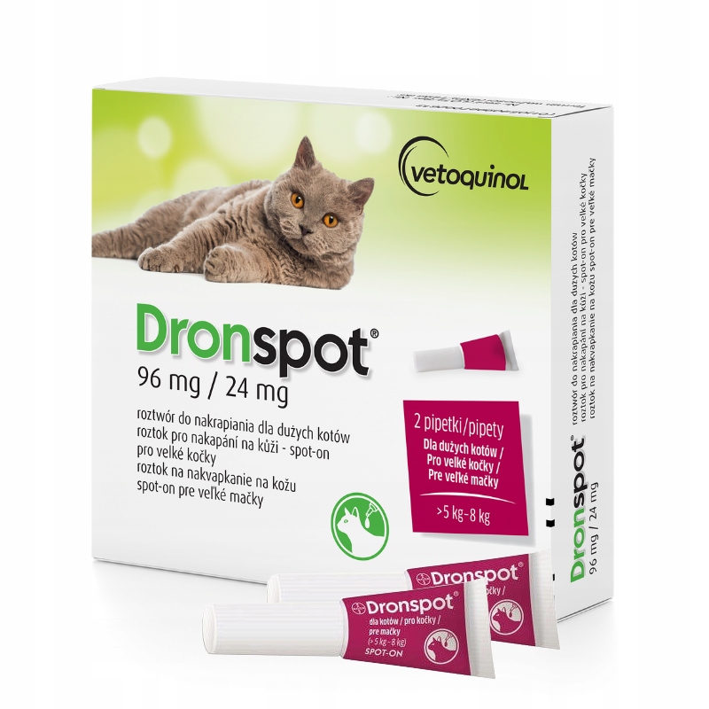 DRONSPOT KROPLE ODROBACZAJĄCE DLA KOTA O WADZE 5kg-8kg 2 PIPETY