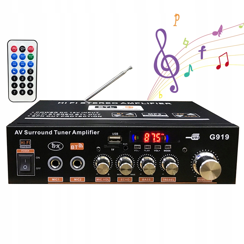 CYFROWY WZMACNIACZ STEREO DŹWIĘKU WZMACNIACZ MOCY KLASY HIFI BLUETOOTH 40W