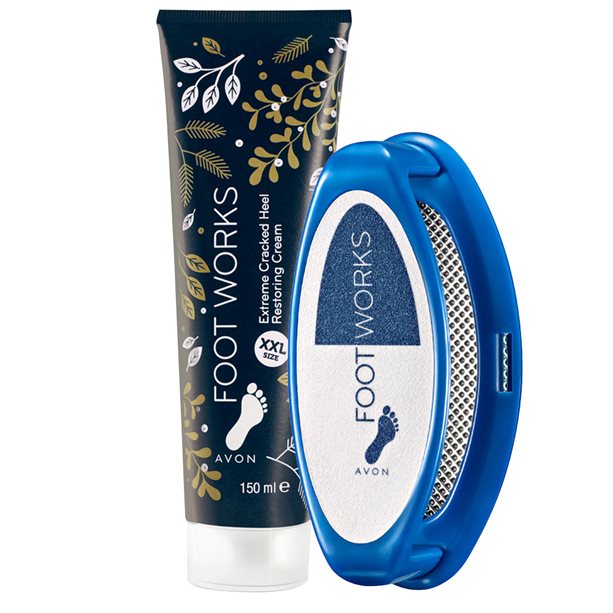 AVON Zestaw Foot Works – tarka i krem do stóp XXL