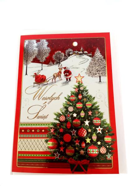 PROMO Karnet złoty Boże Narodzenie (choinka,Mikołaj w tle ) p5 Verte cena z