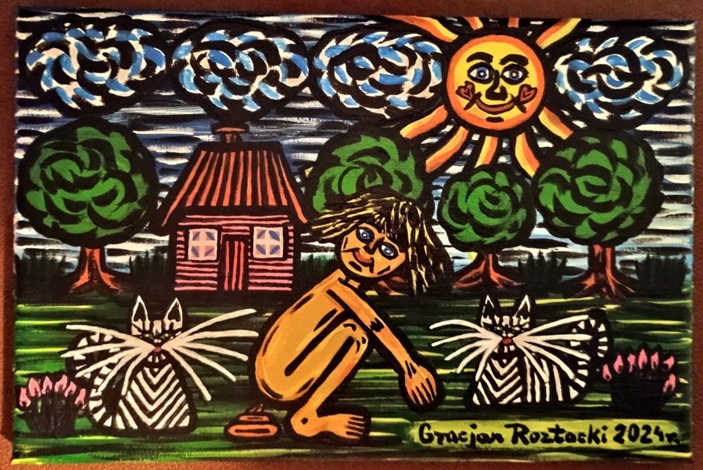 Gracjan Roztocki - Kupa z kotami PŁÓTNO 20 x 30 cm.