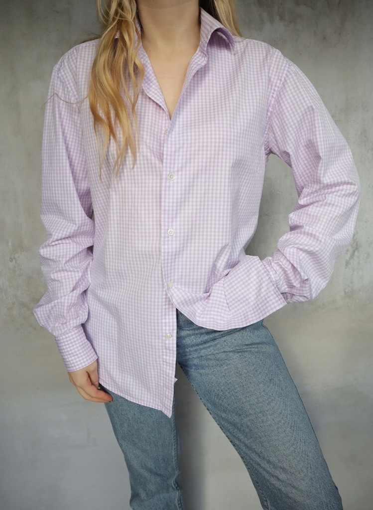 Koszula w fioletową kratkę 100% bawełna Stenströms oversize r. L/XL
