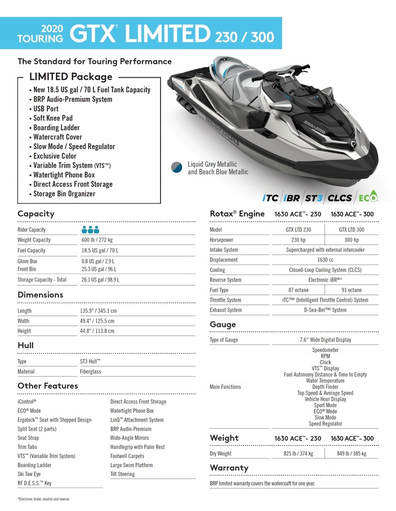 Купить Sea Doo GTX 300 LTD iBR 3 ГОДА ГАРАНТИИ: отзывы, фото, характеристики в интерне-магазине Aredi.ru