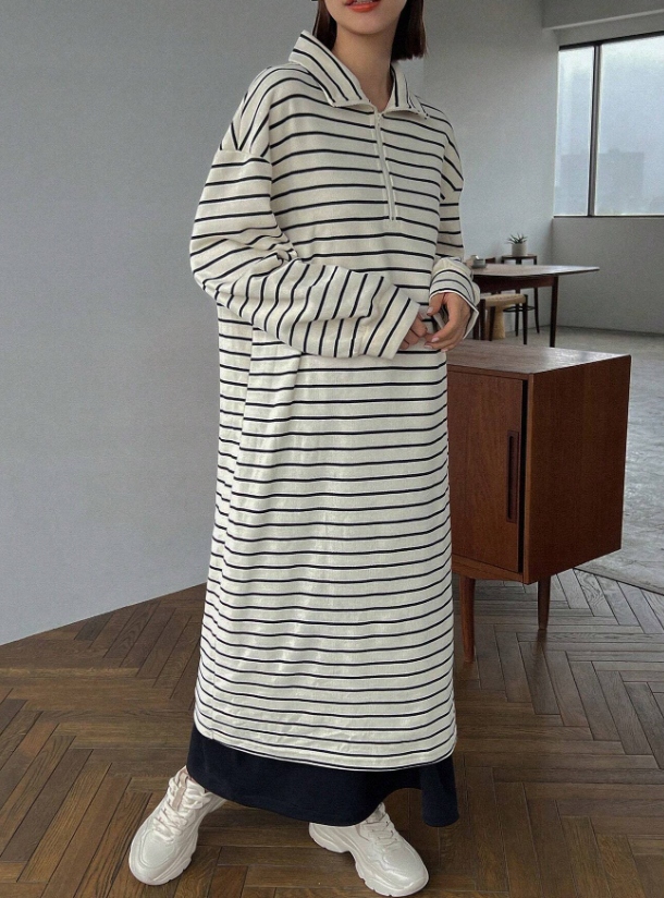 SHEIN SUKIENKA MAXI DZIANINOWA BIAŁA W CZARNE PASKI M 320