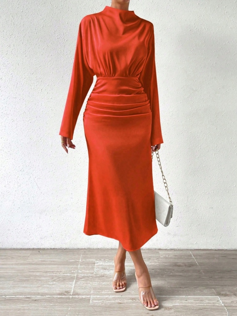 SHEIN SUKIENKA MIDI Z MARSZCZENIAMI POMARAŃCZOWA M 230