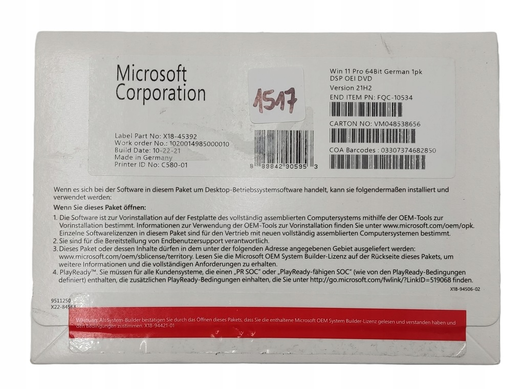 Microsoft Windows 11 Pro 64bit (DE) DSP OEI DVD