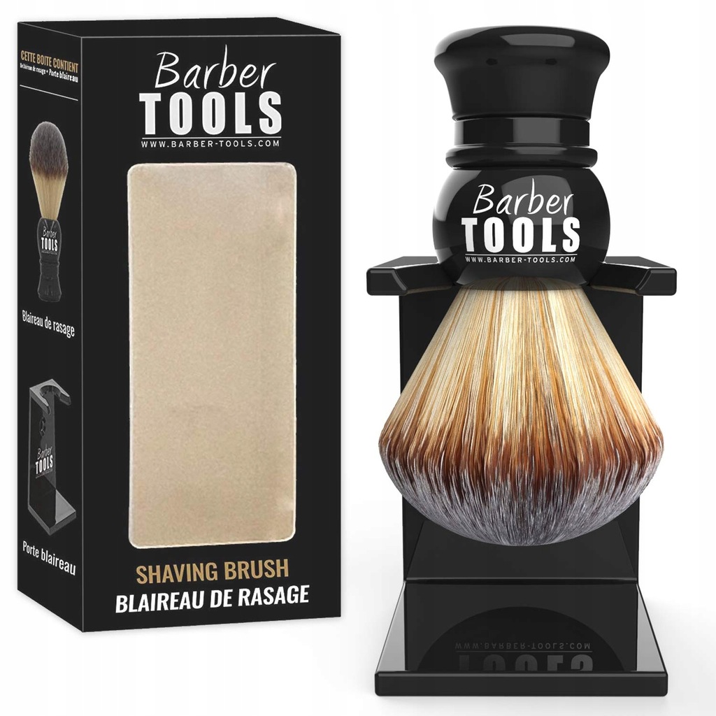 Pędzel do golenia z włosiem syntetycznym Barber Tools + Statyw/ Stojak