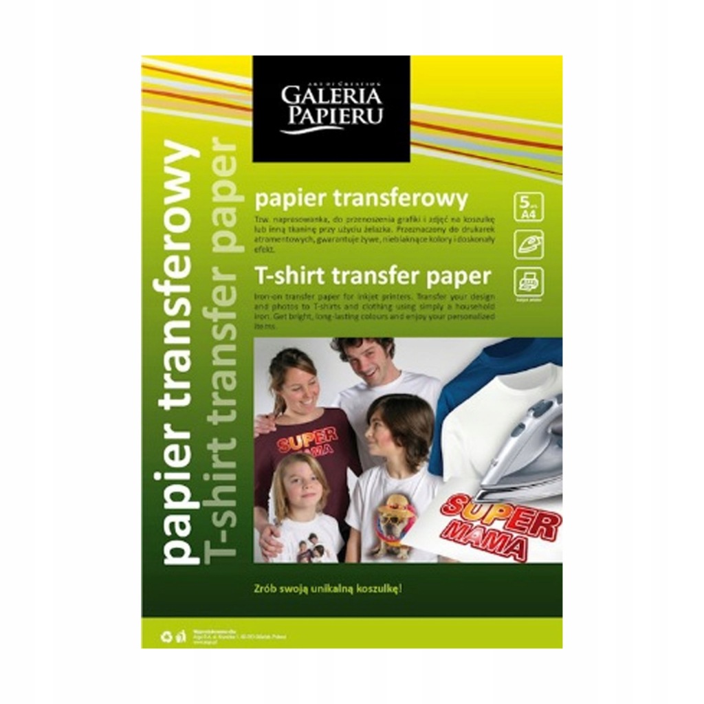 Papier transferowy do nadruku na jasnych tkaninach Galeria Papieru A4 5ark