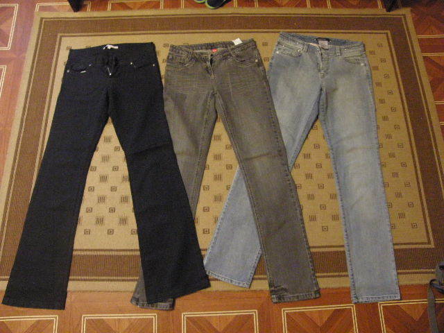 3 pary spodni, spodnie z prostymi nogawkami, r. 38