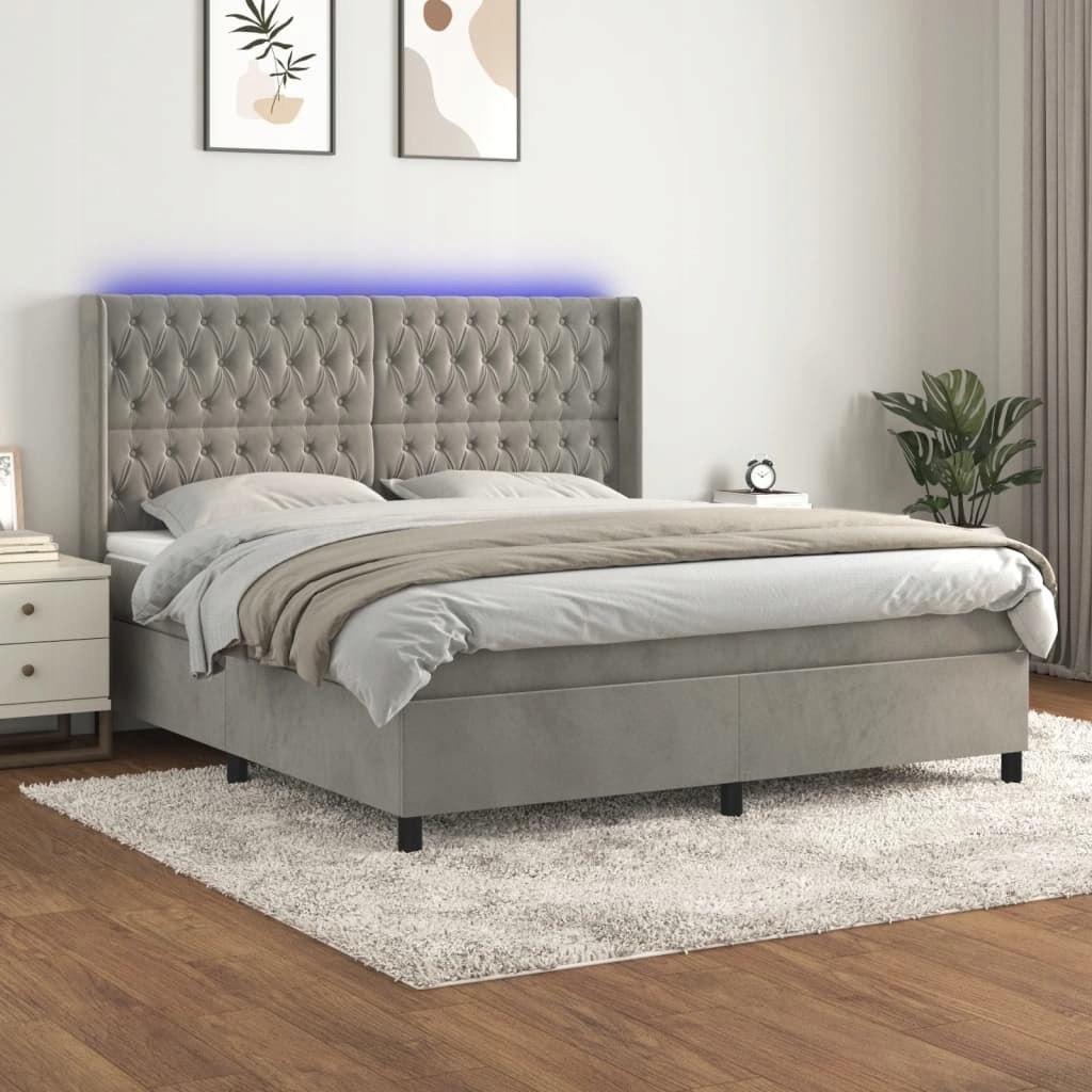 Łóżko kontynentalne z materacem i LED, szare 160x2
