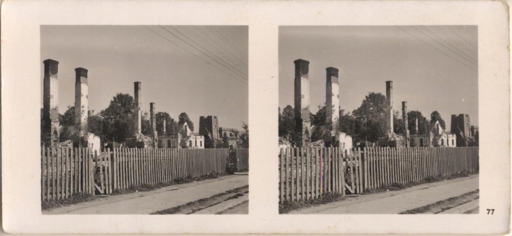Lubień k/ Myślenice. Zniszczenia. 1939. Stereogr
