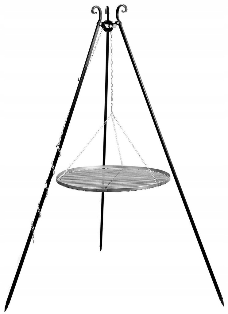 mocny GRILL TRÓJNÓG OGRODOWY RUSZT 80CM NAD OGNISKO kociołek regulowany