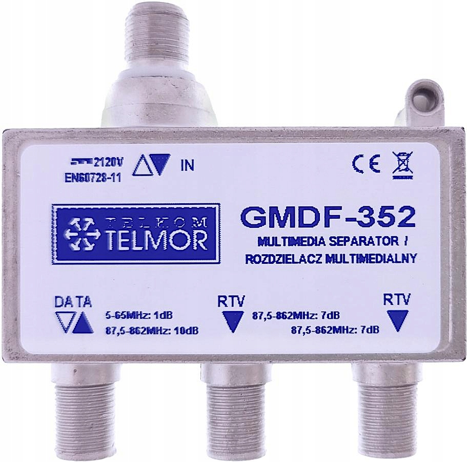 Rozdzielacz Telmor GMDF-352 2xRTV + 1xData 5-862 MHz podwójna izloacja 2489